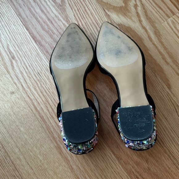 Betsey Johnson Black Velvet Pointed Toe Colorful Crystal Gem Heels Size 7.5 - Picture 3 of 7
